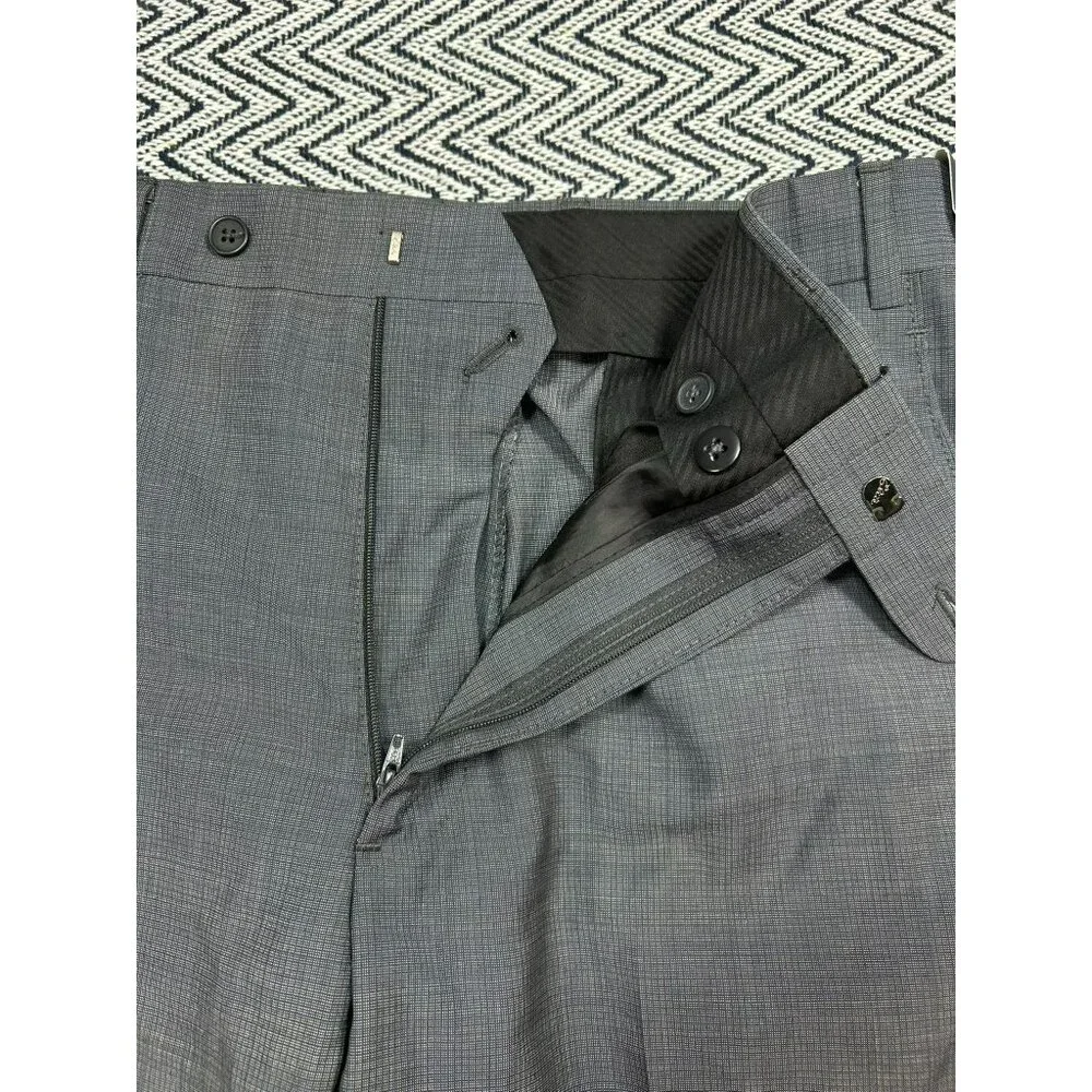 Men's John W. Nordstrom Flat Front Check Wool Dress Pants Size 34 - Grey - Picture 4 of 7